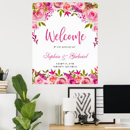 VälkomstPoster i Fuchsia Rosa Blommigt Bröllop Poster