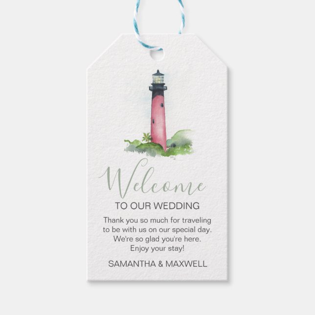 Välkomstpresent i vattenfärg till destinationbröll presentetikett (Framsidan)