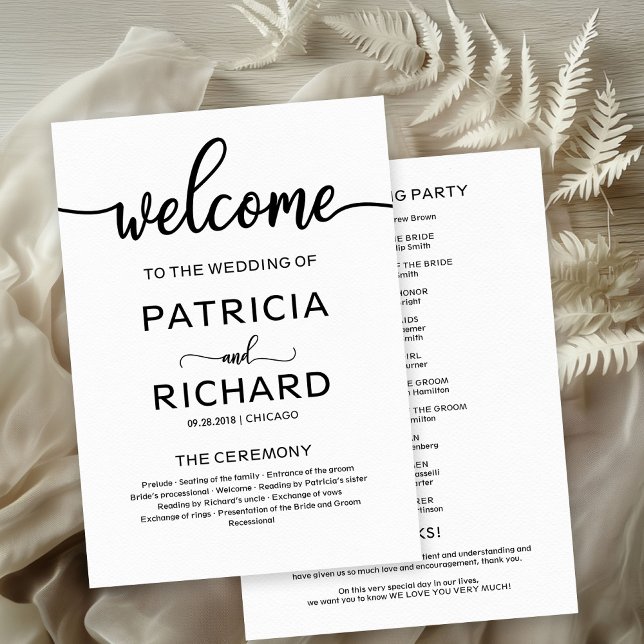 Välkomstprogram för vigselceremoni kalligrafi program (Skapare uppladdad)