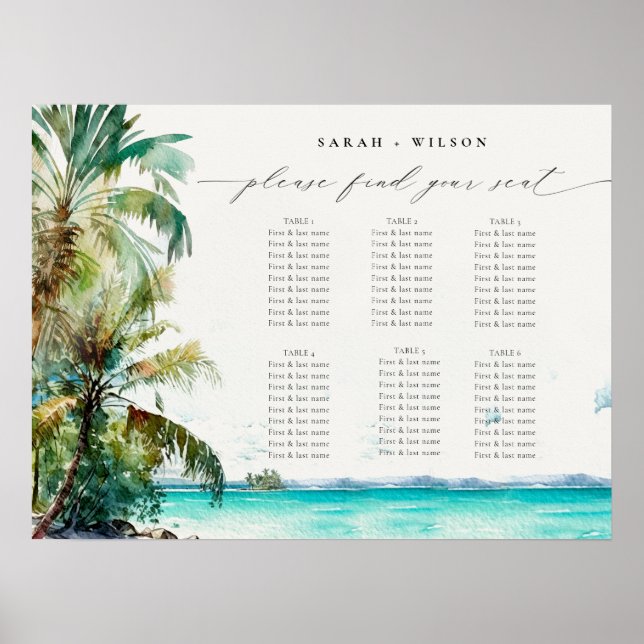 Välkomstschema för Beach Handflatan Träd Bröllop Poster (Framsidan)