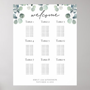 Välkomstschema för Eucalyptus-sätesplan Bröllop Poster