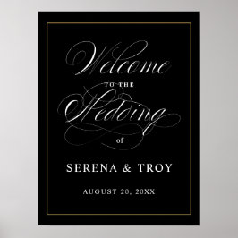 Välkomstsignalen Bröllop Black i elegant Script Poster