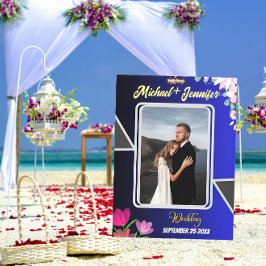 Välkomstsignalen för blommigt Blue Bröllop Stretch Canvastryck