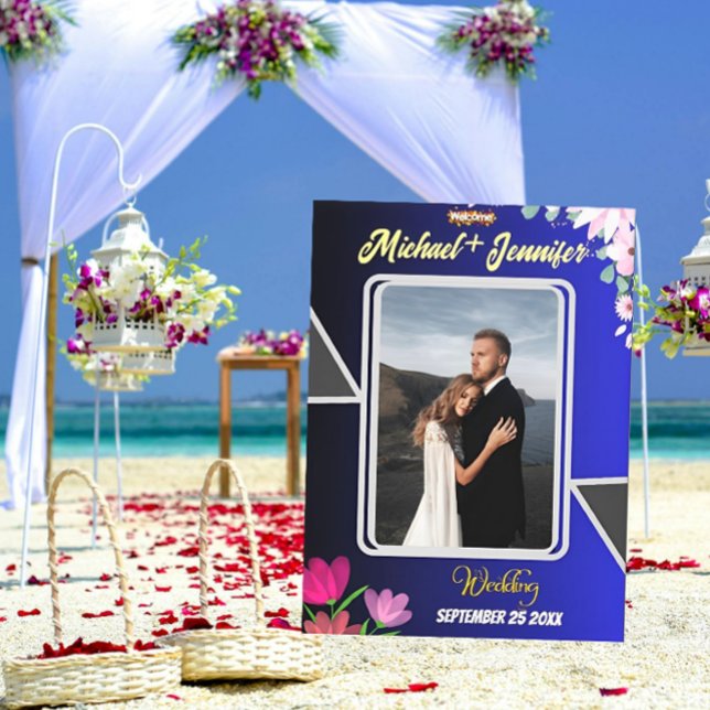 Välkomstsignalen för blommigt Blue Bröllop Stretch Canvastryck (Skapare uppladdad)