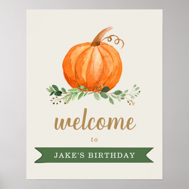 Välkomstsignalen för vår lilla Pumpkin Birthday-fa Poster (Framsidan)