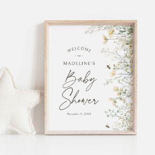 Välkomstsignatur för Bee WildblomBaby Shower Poster