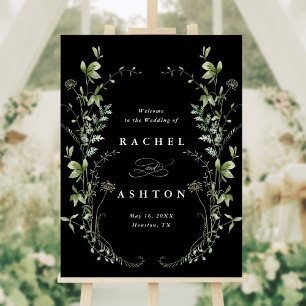 Välkomstsignatur för Black Elegant Wildblomme Bröl Poster