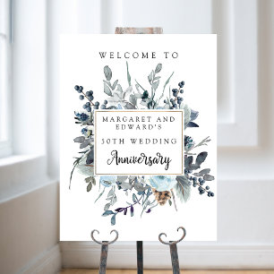 Välkomstsignatur för blått Blommigt Bröllop-årsdag Poster