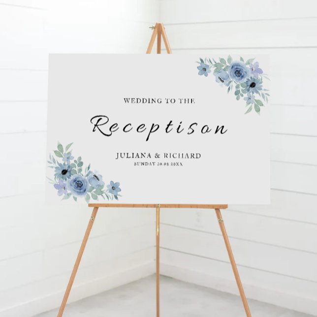 Välkomstsignatur för blått bröllop poster (Blue Wedding Reception Welcome Sign)