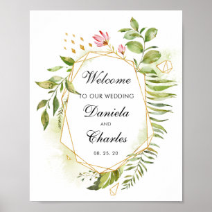 Välkomstsignatur för blommigt Grönt Foliage Bröllo Poster