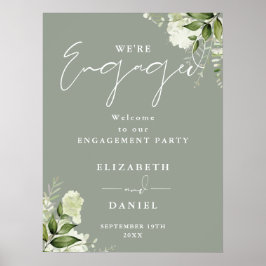 Välkomstsignatur för blommigt Sage Grönt Förlovnin Poster