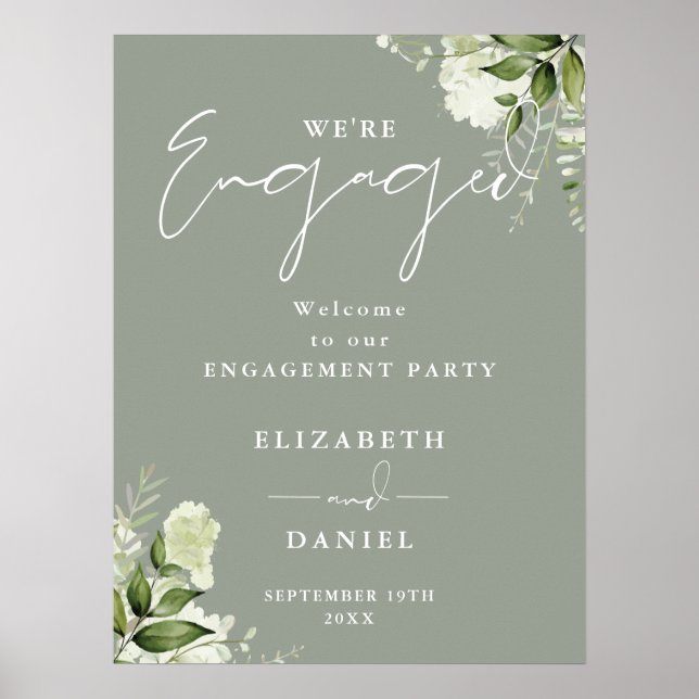 Välkomstsignatur för blommigt Sage Grönt Förlovnin Poster (Framsidan)