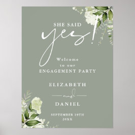 Välkomstsignatur för blommigt Sage Grönt Förlovnin Poster