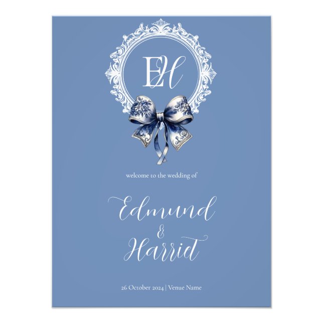 Välkomstsignatur för Blue Croquette Inspired Bröll Fototryck (Framsidan)