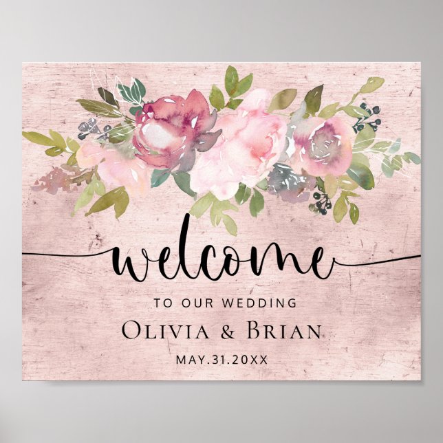 Välkomstsignatur för Bröllop i  Blommigt för anpas Poster (Framsidan)