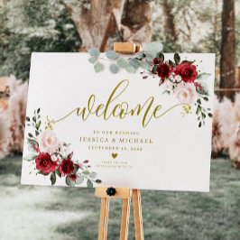 Välkomstsignatur för Bugundy Blommigt Poster