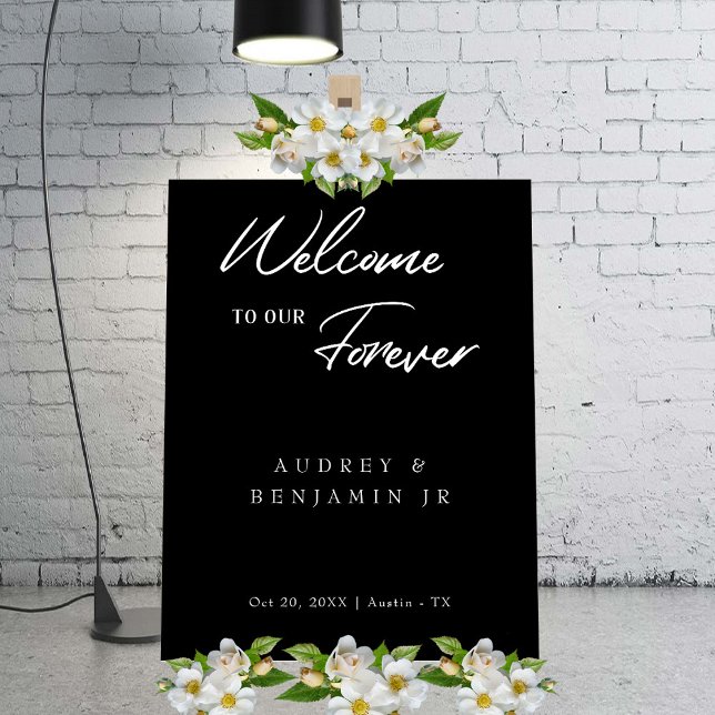 Välkomstsignatur för contemporary Black Bröllop mi Poster (Contemporary Black Wedding Minimalist Welcome Sign)