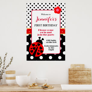Välkomstsignatur för Cute Red and Black Ladybug Poster