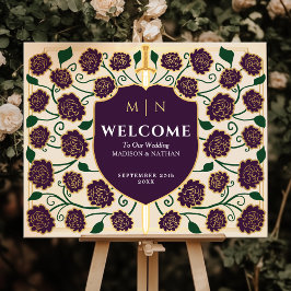 Välkomstsignatur för Eggplant Sword Shield Fantasy Poster