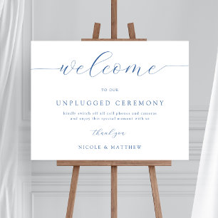 Välkomstsignatur för elegant Blue Unplugged Bröllo Poster