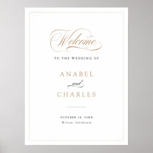 Välkomstsignatur för elegant i Guld Modern Bröllop Poster