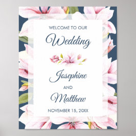 Välkomstsignatur för elegant Magnolia Blommigt Brö Poster