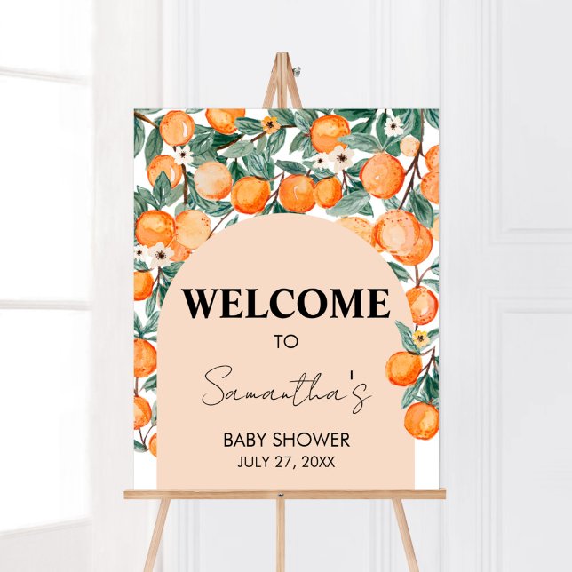 Välkomstsignatur för en liten Cutie-Orange Poster (Gender Neutral Citrus Baby Shower Welcome Sign)