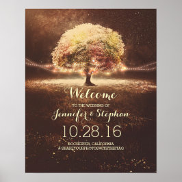 Välkomstsignatur för Fall String Ljus Träd Bröllop Poster