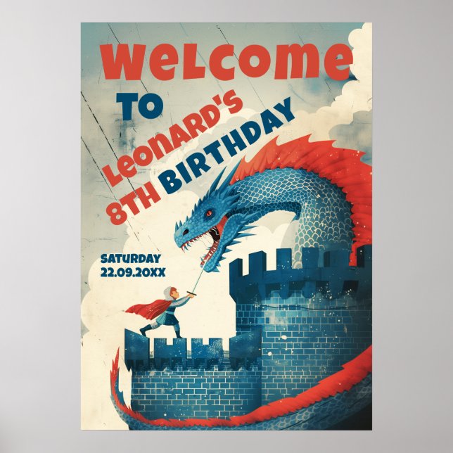 Välkomstsignatur för Fearless Knight och Dragon Poster (Framsidan)