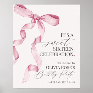 Välkomstsignatur för Födelsedagsfest av rosa Bow-S Poster