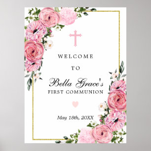 Välkomstsignatur för första kommunens Rosa Blommig Poster