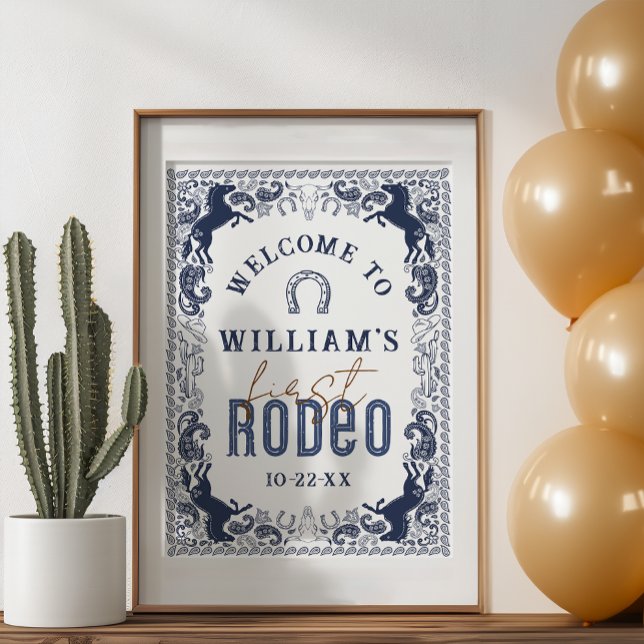 Välkomstsignatur för första rodeo-Födelsedagsfeste Poster (Western Birthday Party Welcome Sign)