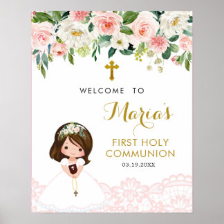 Välkomstsignatur för Girl Rosa Snöre Blommigt Firs Poster