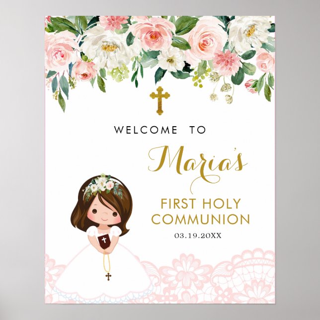 Välkomstsignatur för Girl Rosa Snöre Blommigt Firs Poster (Framsidan)
