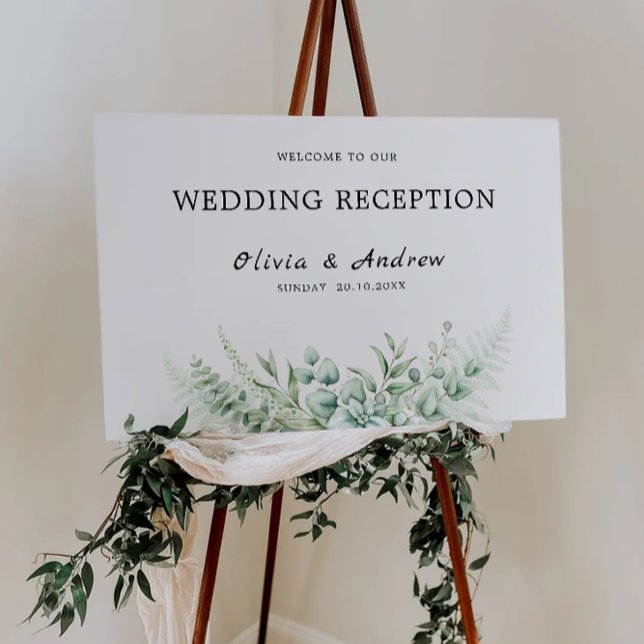 Välkomstsignatur för Greenery Wedding Reception Poster (Greenery Wedding Reception Welcome Sign)