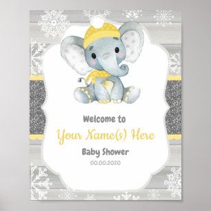 Välkomstsignatur för gult Elephant Winter Poster