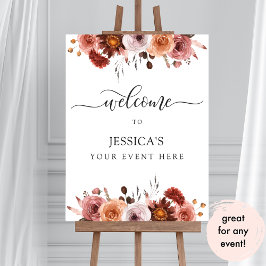 Välkomstsignatur för händelse, Burgundy och Blomm Poster