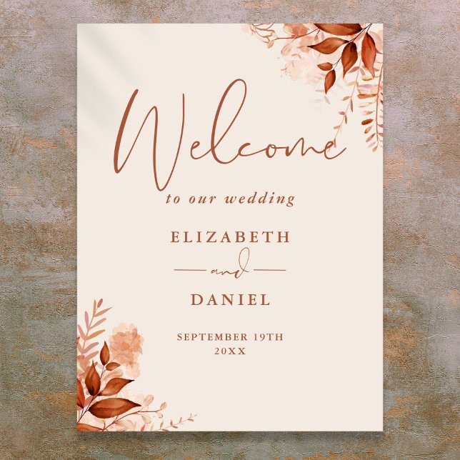 Välkomstsignatur för hösten Fall Rustic Blommigt B Poster (Autumn Fall Rustic Floral Wedding Welcome Sign)