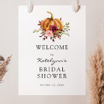 Välkomstsignatur för höstens Pumpkin Blommigts Möh Poster<br><div class="desc">Välkomna gäster till din möhippa med denna vackra poster,  med en vattenfärgspumpa och burgundi-blommigtar. Lägg till hedersgästens namn,  duschdatum och anpassningsbarnas välkomsttext med hjälp av fält.</div>