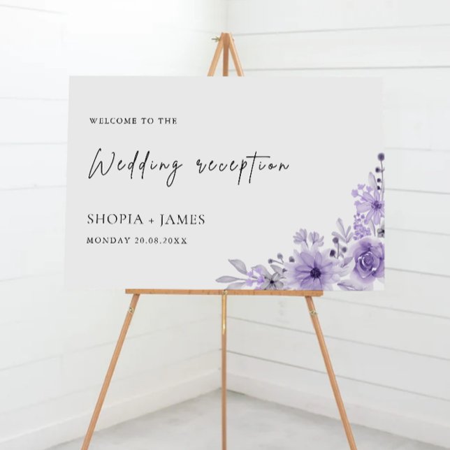 Välkomstsignatur för lila bröllopsmottagning poster (Purple Wedding Reception Welcome Sign)
