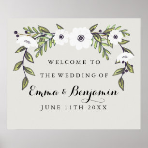 Välkomstsignatur för målade Anemones Bröllop Poster