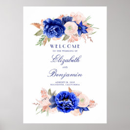 Välkomstsignatur för marin och Rosa Blommigt Bröll Poster
