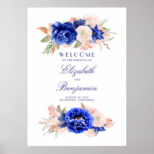 Välkomstsignatur för marin och Rosa Blommigt Bröll Poster