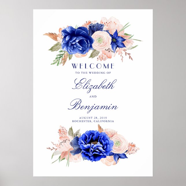 Välkomstsignatur för marin och Rosa Blommigt Bröll Poster (Framsidan)