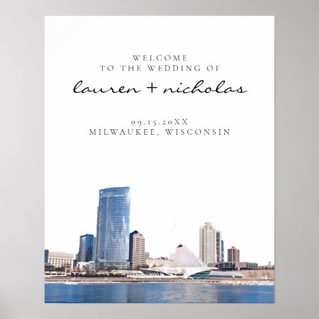 Välkomstsignatur för MIlwaukee Skyline Bröllop Poster (Framsidan)