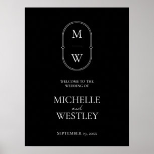 Välkomstsignatur för minimalistisk Monogram Bröllo Poster
