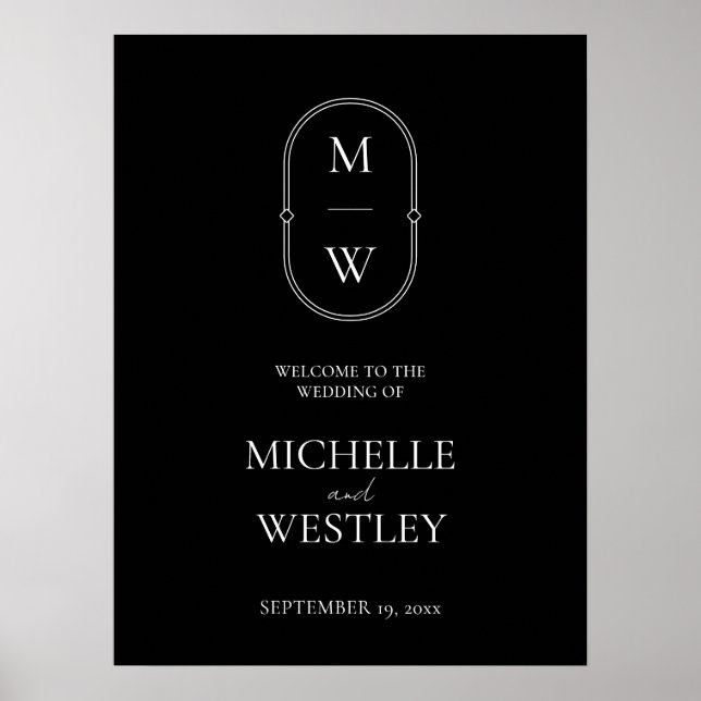 Välkomstsignatur för minimalistisk Monogram Bröllo Poster (Framsidan)