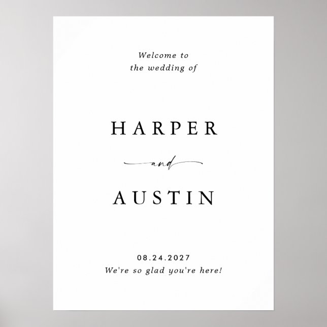 Välkomstsignatur för Modern Minimal Script Bröllop Poster (Framsidan)