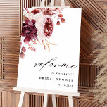 Välkomstsignatur för Möhippa för hösten Romantik B Poster<br><div class="desc">Den här möhippans välkomstskylt har en vattenfärgad blombukett av dahlia,  trädgården ro,  peony och pampasgräs i burgundrött,  maron,   rosa över höst löv. Om du vill ha en mer avancerad anpassning av den här designen klickar du på BLUE DESIGN VERKTYG. Matchande objekt är också tillgängliga.</div>