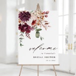Välkomstsignatur för Möhippa för hösten Romantik B Poster<br><div class="desc">Möhippans välkomsttecken har en vattenfärgad blombukett av dahlier,  trädgårdsodling ro och peony i burgundrött,  maron,   rosa över höst löv. Om du vill ha en mer avancerad anpassning av den här designen klickar du på BLUE DESIGN VERKTYG. Matchande objekt är också tillgängliga.</div>